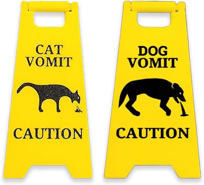 4 Inch Cat Vomit Sign, Dog Vomit Sign, Cat Vomit Caution Sign, Funny Cat Sign Decor, Cats Live Here Novelty Desk Sign, Yard Warning Sign, Gag Gift Sign for Coworker Pet Owner